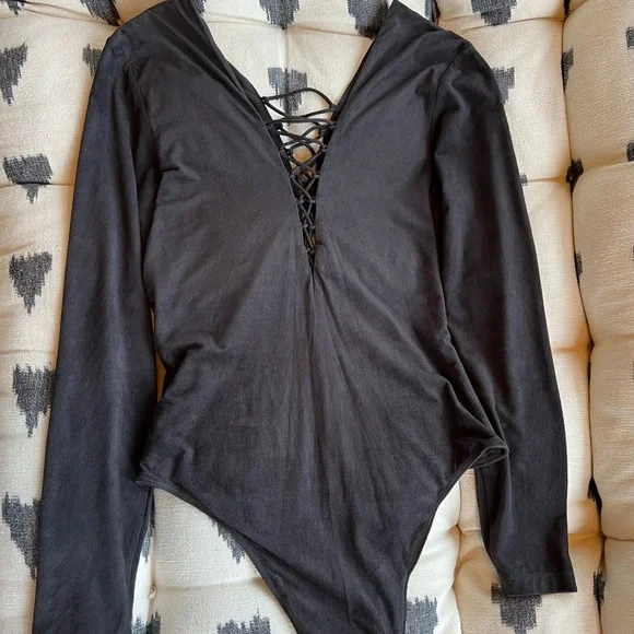 Alexander Wang Bodysuit Lace Up Bodysuit Charcoal Size 8 - Picture 7 of 15